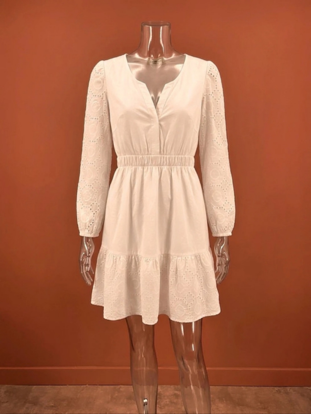 La Piccola Creativa White 100% Cotton Eyelet Mini Dress W/pockets S Italy NWOT